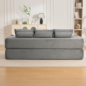 English Elm Compact Corduroy Convertible Floor Sofa Futon with Adjustable Headrests for Studios 91.34 inches Dark Gray W395S00156