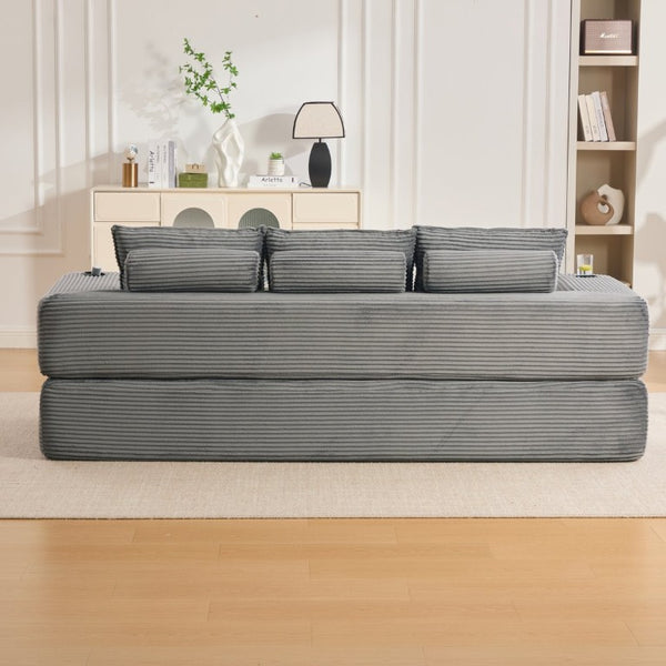 English Elm Compact Corduroy Convertible Floor Sofa Futon with Adjustable Headrests for Studios 91.34 inches Dark Gray W395S00156