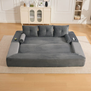 English Elm Compact Corduroy Convertible Floor Sofa Futon with Adjustable Headrests for Studios 91.34 inches Dark Gray W395S00156