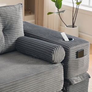 English Elm Compact Corduroy Convertible Floor Sofa Futon with Adjustable Headrests for Studios 91.34 inches Dark Gray W395S00156