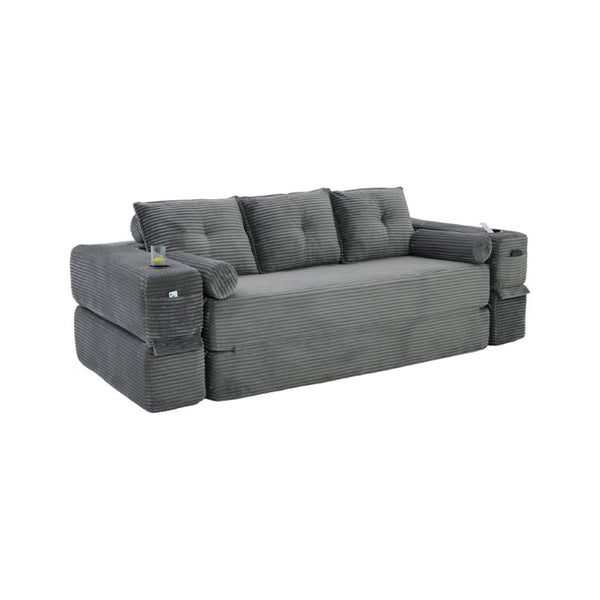 English Elm Compact Corduroy Convertible Floor Sofa Futon with Adjustable Headrests for Studios 91.34 inches Dark Gray W395S00156