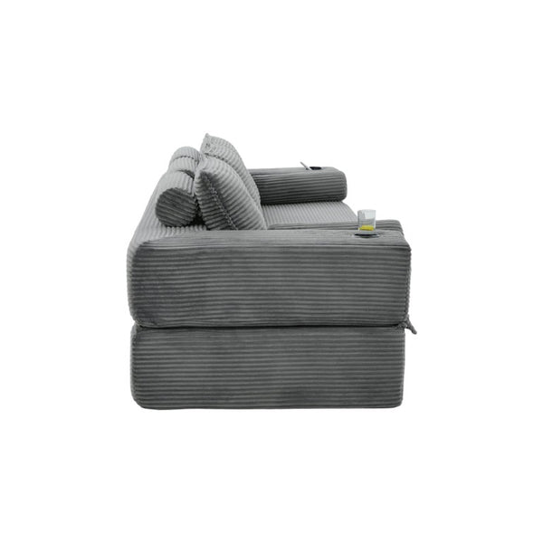 English Elm Compact Corduroy Convertible Floor Sofa Futon with Adjustable Headrests for Studios 91.34 inches Dark Gray W395S00156