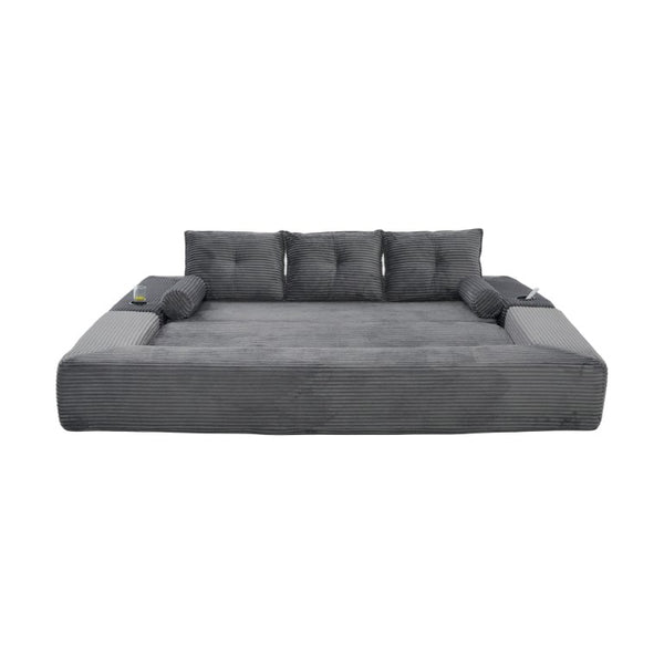 English Elm Compact Corduroy Convertible Floor Sofa Futon with Adjustable Headrests for Studios 91.34 inches Dark Gray W395S00156
