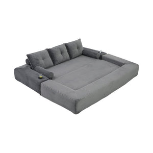 English Elm Compact Corduroy Convertible Floor Sofa Futon with Adjustable Headrests for Studios 91.34 inches Dark Gray W395S00156