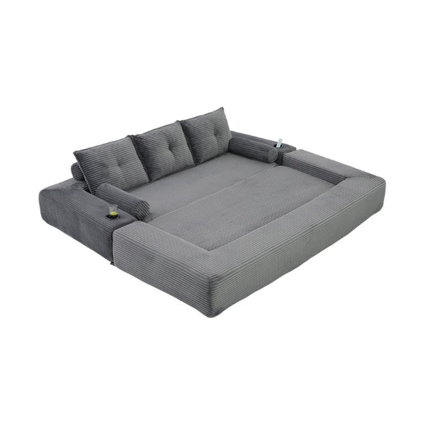 English Elm Compact Corduroy Convertible Floor Sofa Futon with Adjustable Headrests for Studios 91.34 inches Dark Gray W395S00156