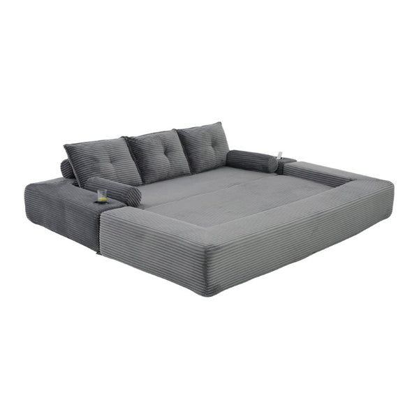 English Elm Compact Corduroy Convertible Floor Sofa Futon with Adjustable Headrests for Studios 91.34 inches Dark Gray W395S00156