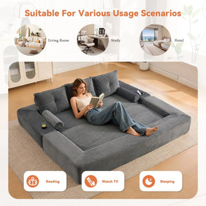 English Elm Compact Corduroy Convertible Floor Sofa Futon with Adjustable Headrests for Studios 91.34 inches Dark Gray W395S00156