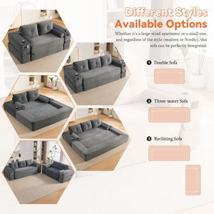 English Elm Compact Corduroy Convertible Floor Sofa Futon with Adjustable Headrests for Studios 91.34 inches Dark Gray W395S00156