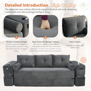 English Elm Compact Corduroy Convertible Floor Sofa Futon with Adjustable Headrests for Studios 91.34 inches Dark Gray W395S00156