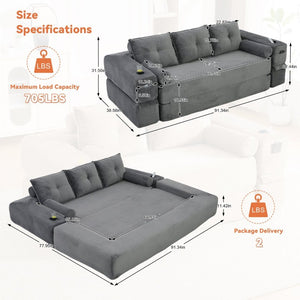 English Elm Compact Corduroy Convertible Floor Sofa Futon with Adjustable Headrests for Studios 91.34 inches Dark Gray W395S00156