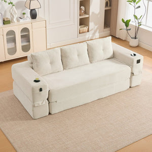 English Elm Compact Corduroy Floor Sofa Converts to Daybed for Studio and Guest Spaces W395S00157