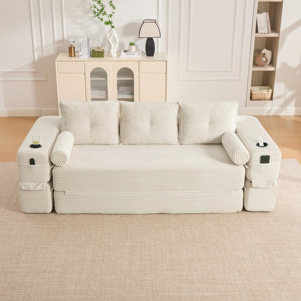 English Elm Compact Corduroy Floor Sofa Converts to Daybed for Studio and Guest Spaces W395S00157