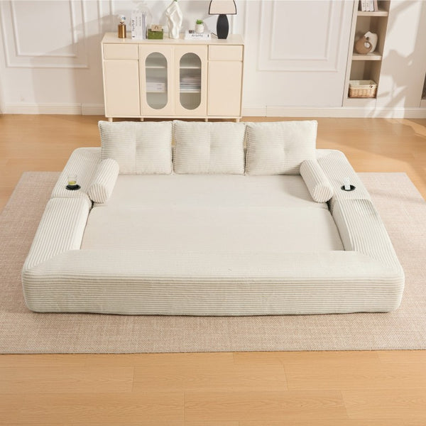 English Elm Compact Corduroy Floor Sofa Converts to Daybed for Studio and Guest Spaces W395S00157