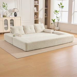 English Elm Compact Corduroy Floor Sofa Converts to Daybed for Studio and Guest Spaces W395S00157