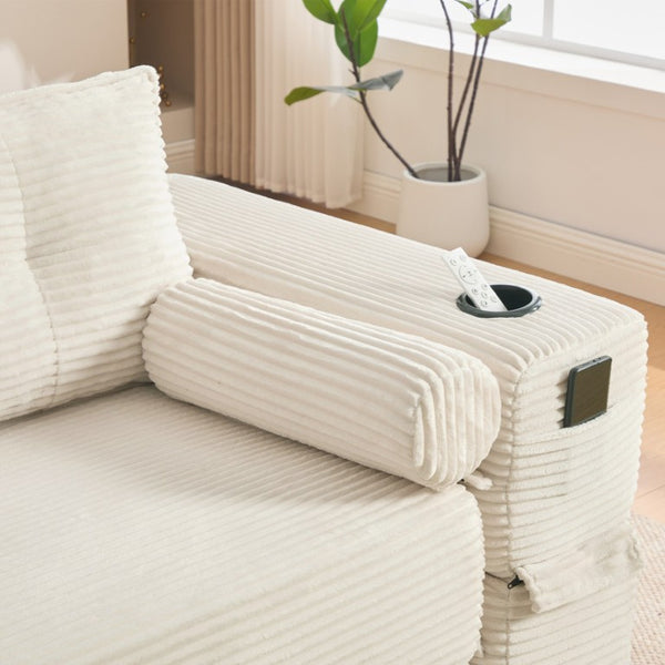 English Elm Compact Corduroy Floor Sofa Converts to Daybed for Studio and Guest Spaces W395S00157
