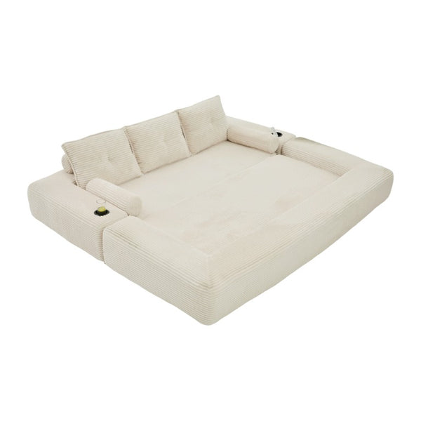 English Elm Compact Corduroy Floor Sofa Converts to Daybed for Studio and Guest Spaces W395S00157