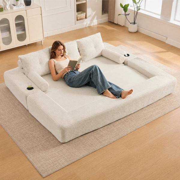 English Elm Compact Corduroy Floor Sofa Converts to Daybed for Studio and Guest Spaces W395S00157