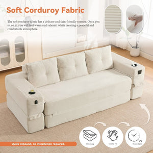 English Elm Compact Corduroy Floor Sofa Converts to Daybed for Studio and Guest Spaces W395S00157