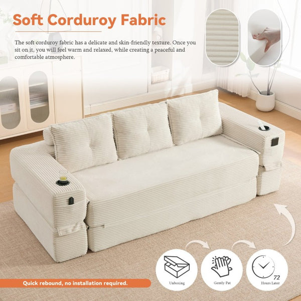 English Elm Compact Corduroy Floor Sofa Converts to Daybed for Studio and Guest Spaces W395S00157