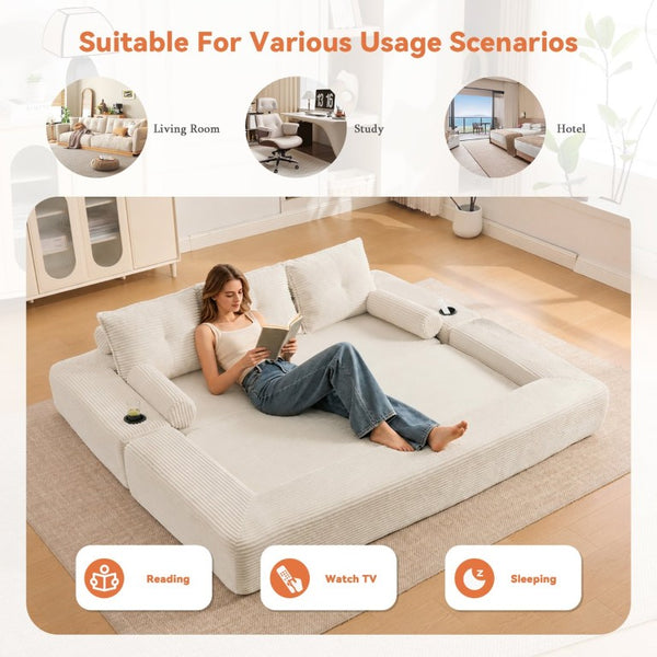 English Elm Compact Corduroy Floor Sofa Converts to Daybed for Studio and Guest Spaces W395S00157