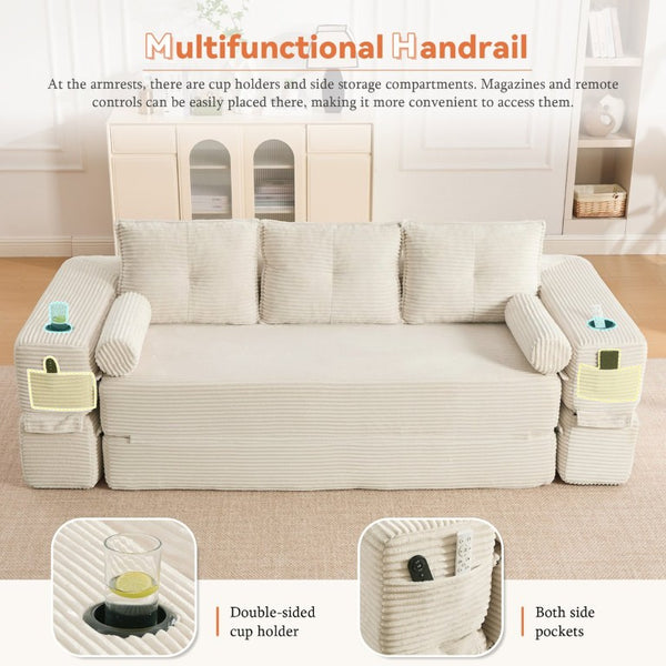 English Elm Compact Corduroy Floor Sofa Converts to Daybed for Studio and Guest Spaces W395S00157