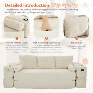 English Elm Compact Corduroy Floor Sofa Converts to Daybed for Studio and Guest Spaces W395S00157