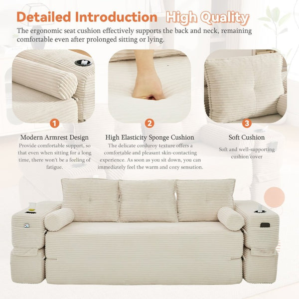 English Elm Compact Corduroy Floor Sofa Converts to Daybed for Studio and Guest Spaces W395S00157