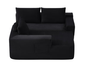 English Elm 96.9 Inch L-Shape Cloud Sectional Corduroy Sofa Deep Seat Modular Living Room Couch Black Left W3975P412667