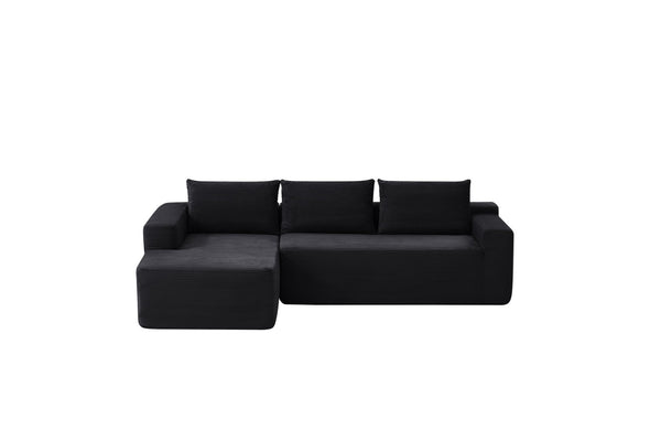 English Elm 96.9 Inch L-Shape Cloud Sectional Corduroy Sofa Deep Seat Modular Living Room Couch Black Left W3975P412667