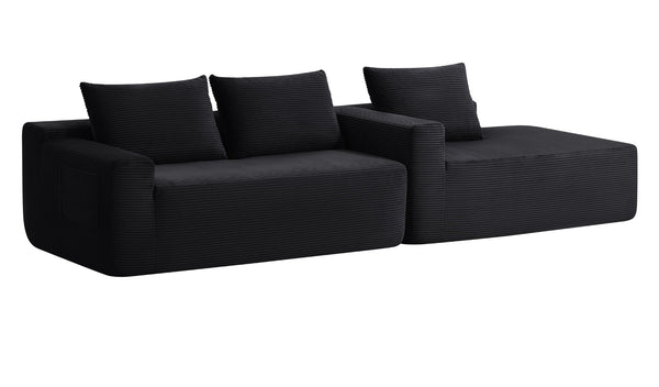 English Elm 96.9 Inch L-Shape Cloud Sectional Corduroy Sofa Deep Seat Modular Living Room Couch Black Right W3975P412668