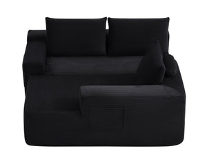 English Elm 96.9 Inch L-Shape Cloud Sectional Corduroy Sofa Deep Seat Modular Living Room Couch Black Right W3975P412668