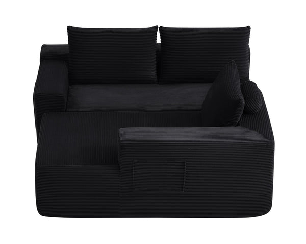 English Elm 96.9 Inch L-Shape Cloud Sectional Corduroy Sofa Deep Seat Modular Living Room Couch Black Right W3975P412668