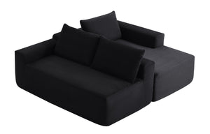 English Elm 96.9 Inch L-Shape Cloud Sectional Corduroy Sofa Deep Seat Modular Living Room Couch Black Right W3975P412668