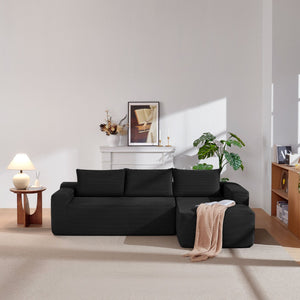 English Elm 96.9 Inch L-Shape Cloud Sectional Corduroy Sofa Deep Seat Modular Living Room Couch Black Right W3975P412668