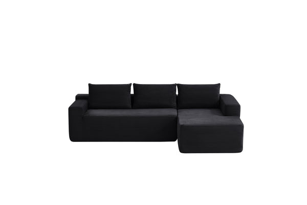 English Elm 96.9 Inch L-Shape Cloud Sectional Corduroy Sofa Deep Seat Modular Living Room Couch Black Right W3975P412668