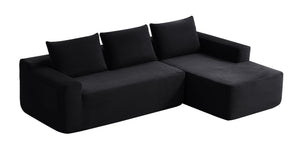 English Elm 96.9 Inch L-Shape Cloud Sectional Corduroy Sofa Deep Seat Modular Living Room Couch Black Right W3975P412668