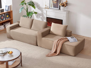 English Elm 96.9 Inch L-Shape Cloud Sectional Corduroy Sofa Deep Seat Modular Living Room Couch Camel Right W3975P412670