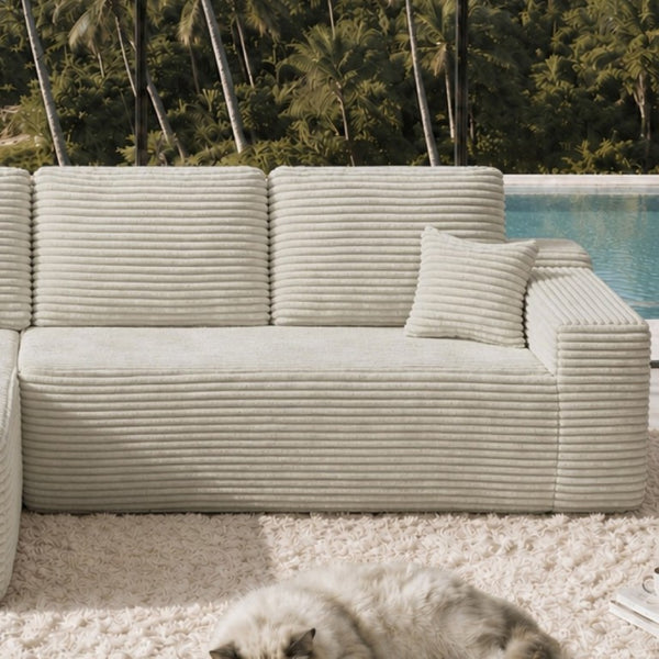 English Elm 68.1Cloud Modular Sectional Sofa Plush Corduroy Deep Seat Living Room Lounge Beige Left W3975P415754