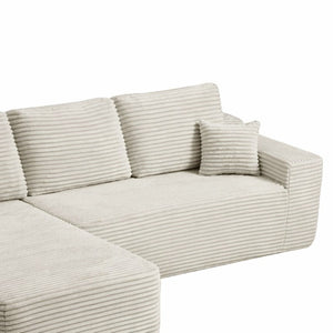 English Elm 68.1Cloud Modular Sectional Sofa Plush Corduroy Deep Seat Living Room Lounge Beige Left W3975P415754