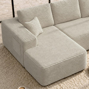 English Elm Lp-Beige-02-Chaise Corduroy Sectional Sofa with Reversible Chaise for Modern Living Beige Left Chaise W3975P415755