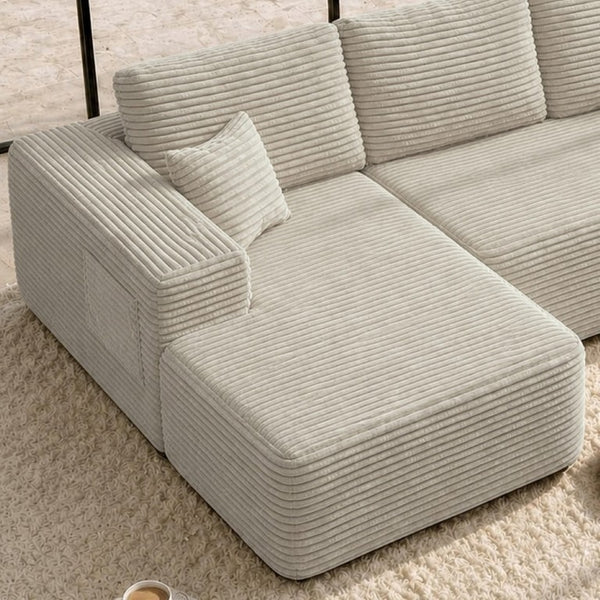 English Elm Lp-Beige-02-Chaise Corduroy Sectional Sofa with Reversible Chaise for Modern Living Beige Left Chaise W3975P415755