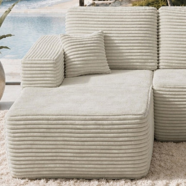 English Elm Lp-Beige-02-Chaise Corduroy Sectional Sofa with Reversible Chaise for Modern Living Beige Left Chaise W3975P415755