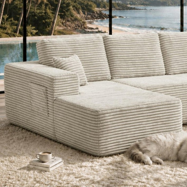 English Elm Lp-Beige-02-Chaise Corduroy Sectional Sofa with Reversible Chaise for Modern Living Beige Left Chaise W3975P415755