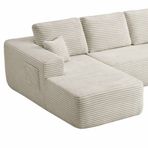 English Elm Lp-Beige-02-Chaise Corduroy Sectional Sofa with Reversible Chaise for Modern Living Beige Left Chaise W3975P415755
