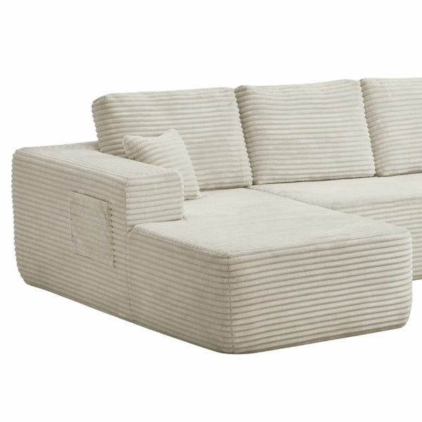 English Elm Lp-Beige-02-Chaise Corduroy Sectional Sofa with Reversible Chaise for Modern Living Beige Left Chaise W3975P415755