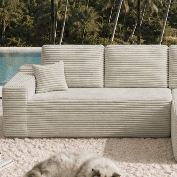 English Elm 68.1Cloud Modular Sectional Sofa Plush Corduroy Deep Seat Living Room Lounge Beige Right W3975P415756