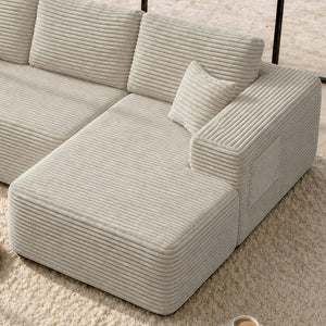 English Elm Lp-Beige-02-Chaise Corduroy Sectional Sofa with Reversible Chaise for Modern Living Beige Right Chaise W3975P415757