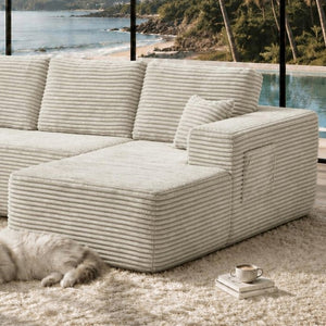 English Elm Lp-Beige-02-Chaise Corduroy Sectional Sofa with Reversible Chaise for Modern Living Beige Right Chaise W3975P415757