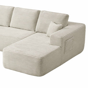 English Elm Lp-Beige-02-Chaise Corduroy Sectional Sofa with Reversible Chaise for Modern Living Beige Right Chaise W3975P415757