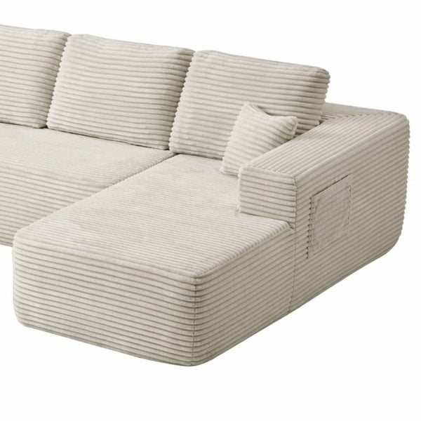English Elm Lp-Beige-02-Chaise Corduroy Sectional Sofa with Reversible Chaise for Modern Living Beige Right Chaise W3975P415757